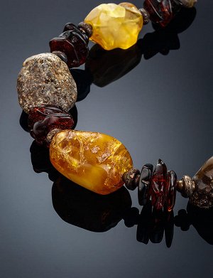 Объёмные бусы из цельных кусочков натурального янтаря с природной текстурой и латуни «Индонезия», 900407475