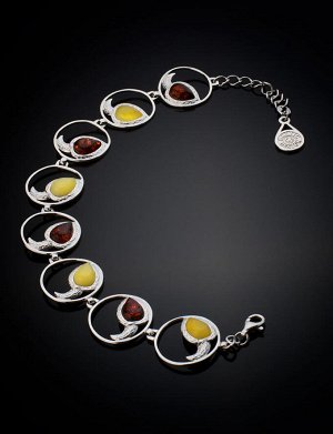 Ажурный браслет из натурального янтаря двух цветов «Лирика»