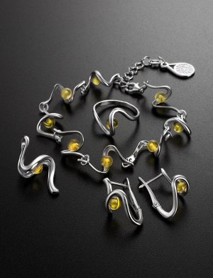 Изысканные серебряные серьги «Лея» с натуральным лимонным янтарём, 806507017