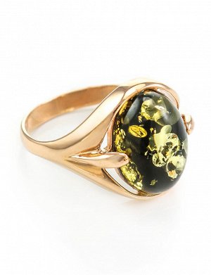 Кольцо в классическом стиле из золота с зелёным янтарём «Астрид», 706203022
