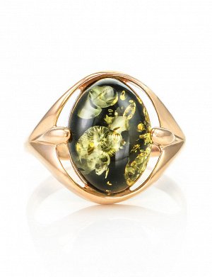 Кольцо в классическом стиле из золота с зелёным янтарём «Астрид», 706203022