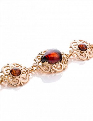 Роскошный позолоченный браслет с натуральным вишнёвым янтарём «Луксор», 812604146