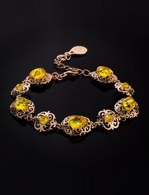 Роскошный браслет из золоченного серебра и лимонного янтаря «Луксор», 812604150