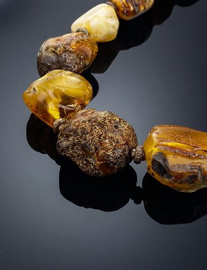Уникальные бусы из крупных кусочков натурального янтаря и латуни «Индонезия», 900407473