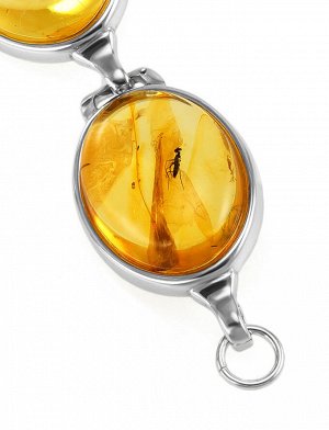 Оригинальный браслет «Клио» из янтаря с инклюзами и серебра, 907704007