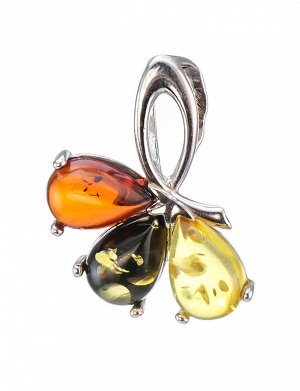 Яркий нарядный кулон из серебра с натуральным янтарём трёх цветов «Одуванчик», 601706027