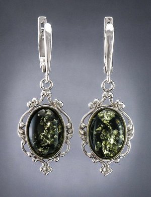 Серьги из натурального янтаря зелёного цвета в серебре «Кармен», 606511228
