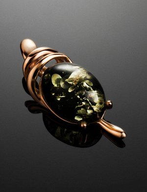 Кулон из серебра в позолоте украшенный зелёным янтарём «Сигма», 910203012