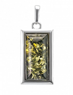 Прямоугольный кулон из серебра и натурального зелёного янтаря «Челси», 701705013