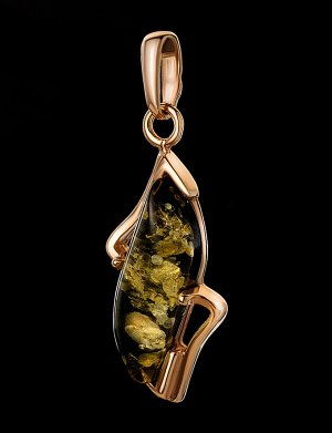 Изящный кулон из зелёного янтаря в позолоченном серебре «Веста», 710211068