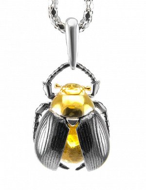 Кулон из натурального балтийского янтаря лимонного цвета и серебра «Скарабей», 701705106