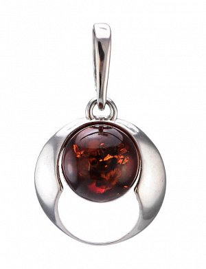 Круглый серебряный кулон со вставкой из натурального вишнёвого янтаря «Орион», 601706137