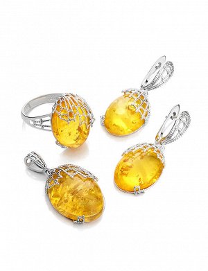 Красивое кольцо из лимонного янтаря в серебре «Паутинка», 806311357