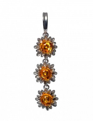 Удлинённый серебряный кулон с натуральным янтарём коньячного цвета «Астра», 701708353