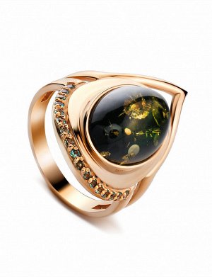 Эффектное яркое кольцо с зелёным янтарём «Ренессанс», 806211013
