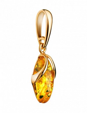 Красивый женственный кулон из золота и натурального лимонного янтаря «Подснежник», 907202367
