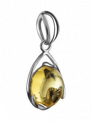 Нежный кулон «Селена» из серебра и натурального балтийского янтаря лимонного цвета, 601710055