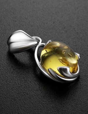 Нежный кулон «Селена» из серебра и натурального балтийского янтаря лимонного цвета, 601710055