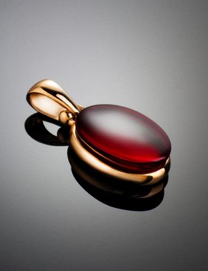 Элегантный золотой кулон с ярко-красным янтарём «Сангрил», 907206169
