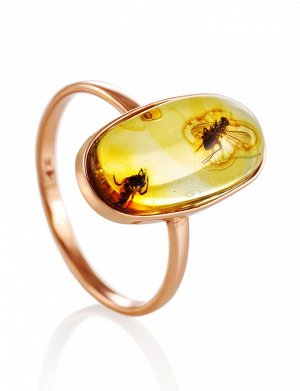Изящное кольцо из золота и янтаря с инклюзами «Клио», 906207100