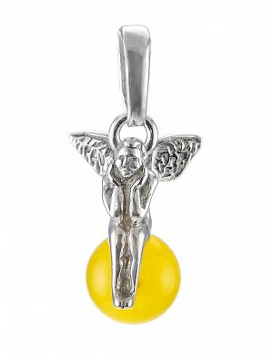 Маленькая подвеска из серебра и натурального медового янтаря «Ангелок на шаре», 601711303