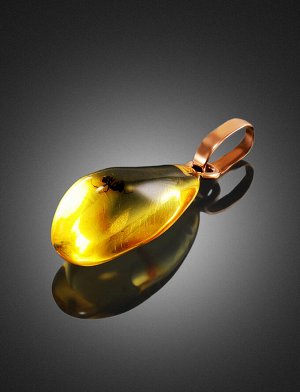 Подвеска в форме капли из лимонного янтаря с необычным включением «Клио», 907505584