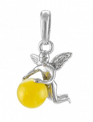 Нежный кулон из серебра с натуральным янтарём медового цвета «Ангелок», 601711304