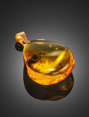 Золотой кулон из натурального янтаря с инклюзом насекомого «Клио», 907507494