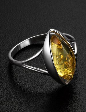 Нежное серебряное кольцо со вставкой из натурального балтийского янтаря лимонного цвета «София», 606306160