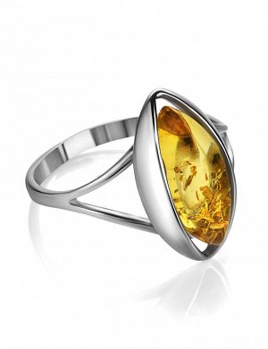 Нежное серебряное кольцо со вставкой из натурального балтийского янтаря лимонного цвета «София», 606306160