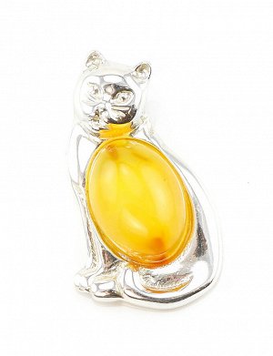Небольшой серебряный кулон из натурального медового янтаря в серебре «Кошка»