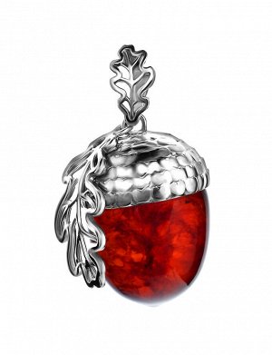 Очаровательный кулон из серебра и вишнёвого янтаря «Жёлудь», 801710354