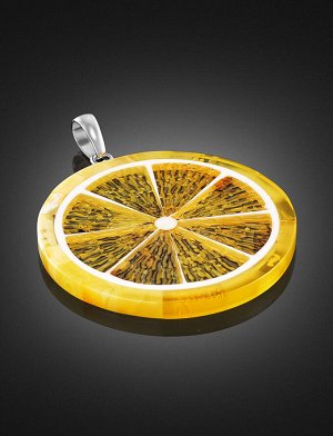 Яркая подвеска из янтаря в оригинальном дизайне «Апельсин», 901702297