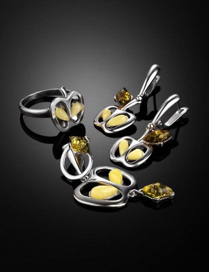 Необычные серебряные серьги с натуральным янтарём «Конфитюр», 806507044