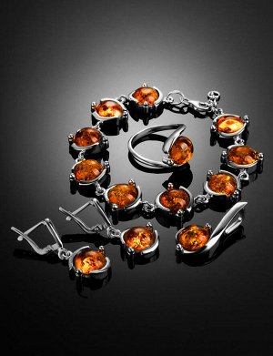 Серебряная подвеска с красивым сверкающим янтарем коньячного цвета «Сфера», 501703152