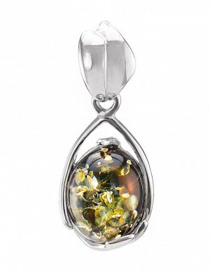 Изящная маленькая подвеска из натурального зеленого янтаря в серебре «Селена», 801702046