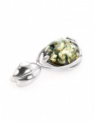 Изящная маленькая подвеска из натурального зеленого янтаря в серебре «Селена», 801702046