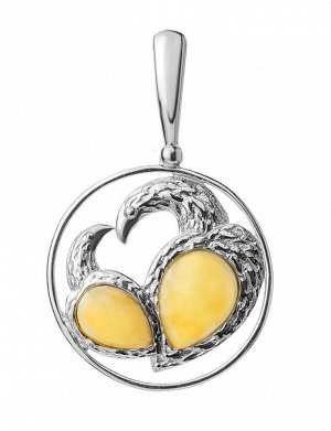 Кулон из серебра, украшенный цельным янтарём медового цвета «Лирика», 801703113