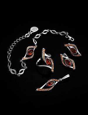 Нежные серебряные серьги с натуральным янтарём и фианитами «Ренессанс», 806507029