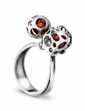 Эффектное серебряное кольцо «Женева» с натуральным вишнёвым янтарём, 806308173