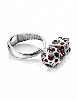 Эффектное серебряное кольцо «Женева» с натуральным вишнёвым янтарём, 806308173