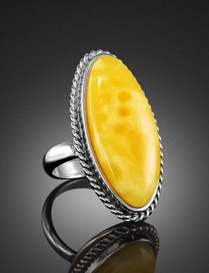 Изысканное удлинённое кольцо из серебра и натурального янтаря «Глянец», 906303439