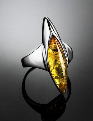 Изящное удлинённое кольцо из серебра и лимонного янтаря «Гауди», 806310314