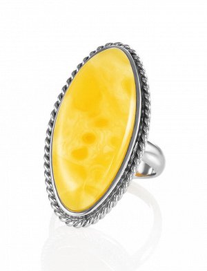 Изысканное удлинённое кольцо из серебра и натурального янтаря «Глянец», 906303439