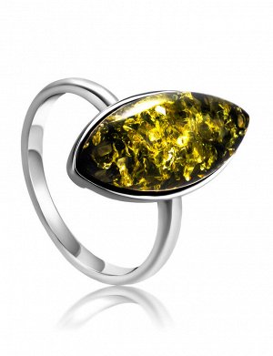 Изящное серебряное кольцо с натуральным янтарем зелёного цвета «Амарант»