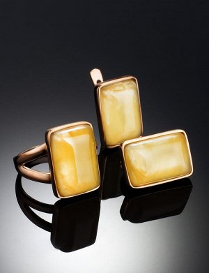Стильные серьги в геометрическом дизайне из позолоченного серебра и медового янтаря «Спарта», 910102397