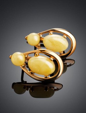 Женственные серьги из позолоченного серебра и янтаря медового цвета «Пруссия», 910103087