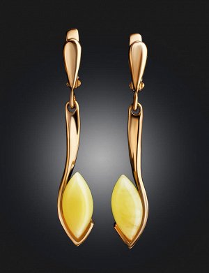 Нежные серьги «Адажио» из позолоченного серебра с натуральным янтарём медового цвета, 910103093