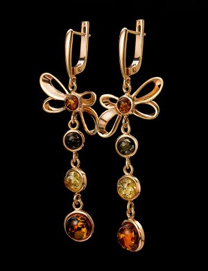 Очаровательные серьги «Каприз» из золочённого серебра и натурального янтаря, 810101124