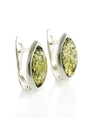 Серебряные серьги «Амарант» со вставками сверкающего зеленого янтаря в форме листочков, 506511282